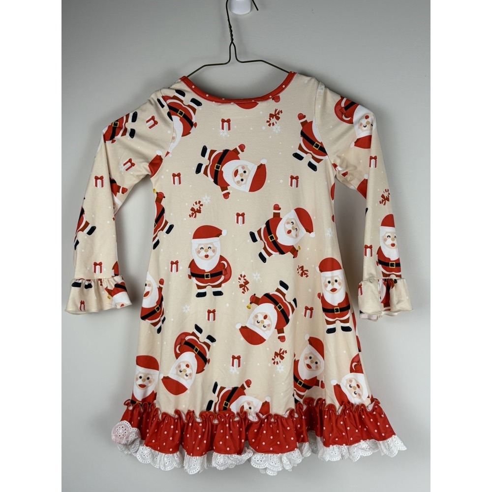 Oopsie Daisy Dress With Santa Claus Print & Ruffled Hem & Bloomers 4T - Picture 5 of 5